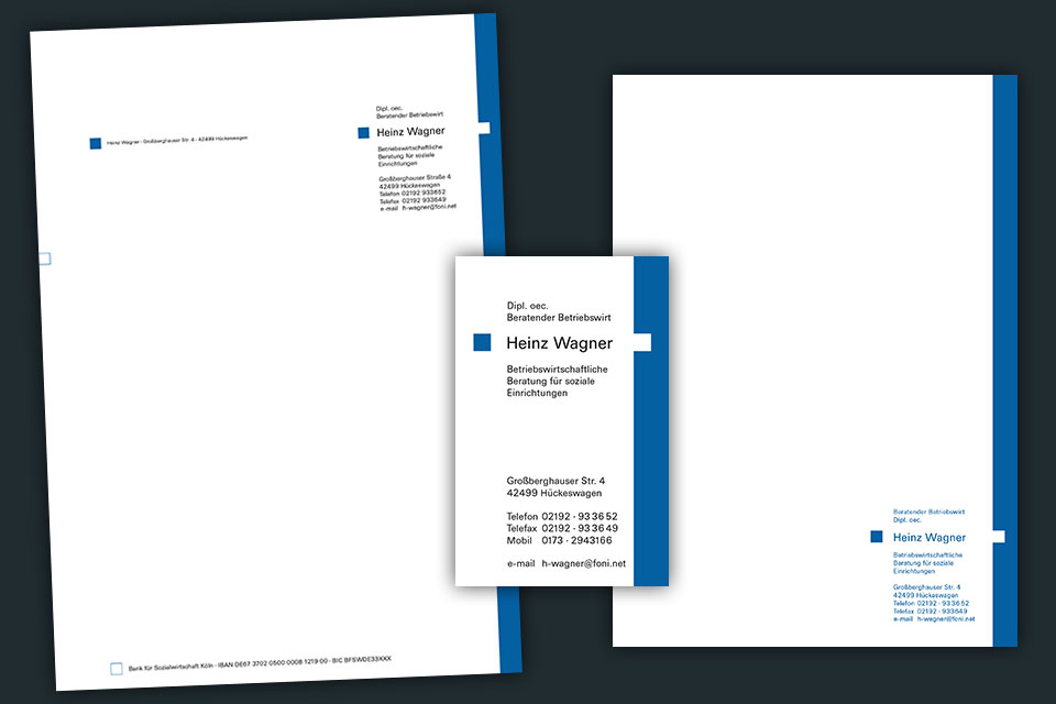 Briefbogen, Visitenkarte und Notizblock